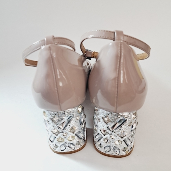 ASOS Snowflake Jewelled‎ Mid Ankle Strap Heels in Warm Taupe Patent - Picture 6 of 10